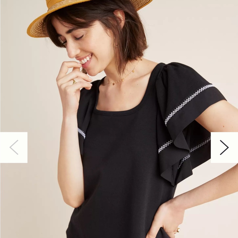 Maeve Anthropologie Black Sherman Top Blouse with Ruffle Sleeves - L Large